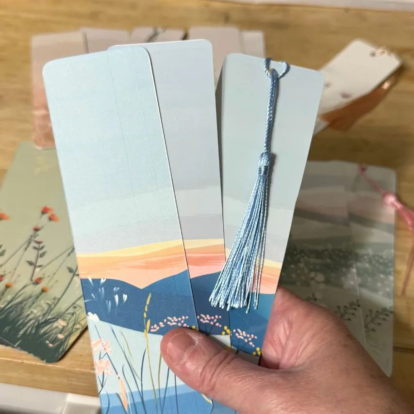 Blue Sunrise Landscape Bookmark – Double-Sided Laminated Bookmark on Premium Cardstock