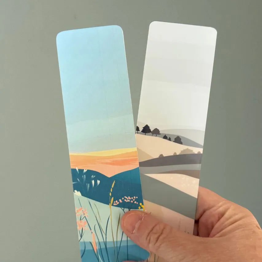 Blue Sunrise Landscape Bookmark – Double-Sided Laminated Bookmark on Premium Cardstock