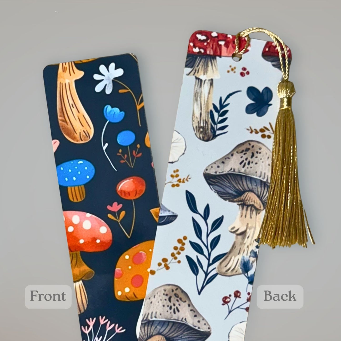 Double-Sided Mushroom Bookmark for Book Lovers | Handmade Laminated Bookmark
