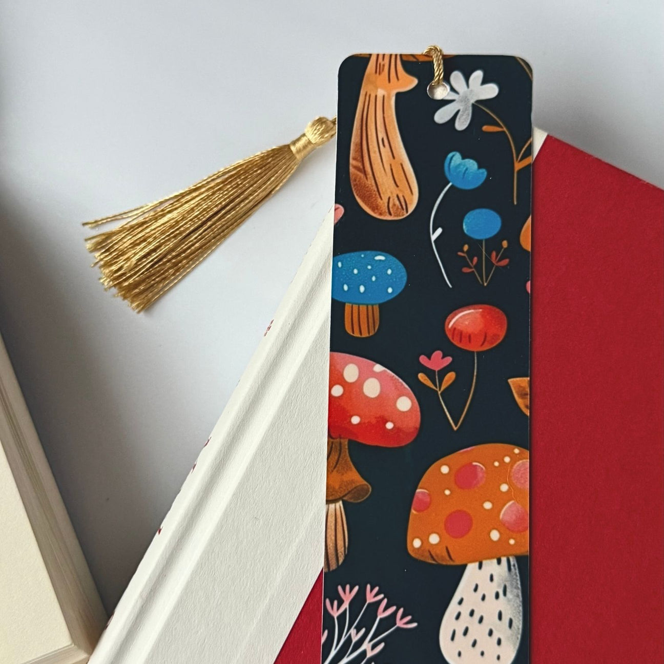 Double-Sided Mushroom Bookmark for Book Lovers | Handmade Laminated Bookmark