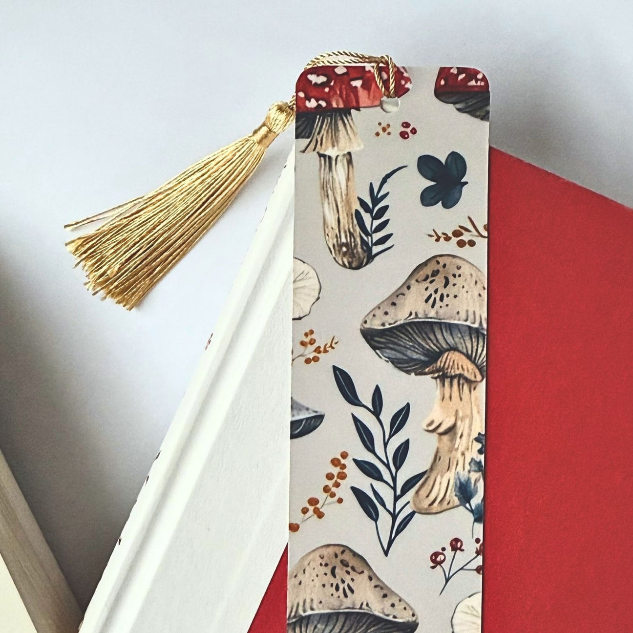 Double-Sided Mushroom Bookmark for Book Lovers | Handmade Laminated Bookmark
