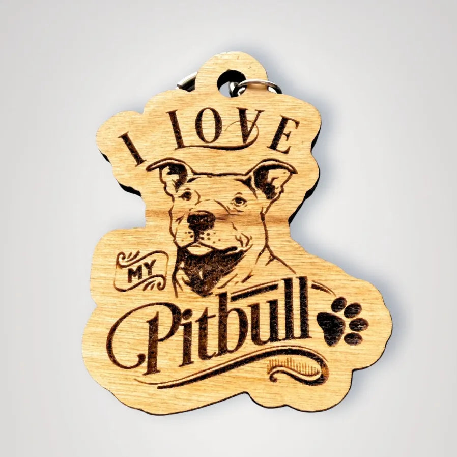 I Love My Pitbull – Laser Engraved Maple Wood Keychain | Dog Lover Gift, Pet Parent Accessory