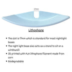 top view of lithophane showing the notch is 17mm wide and text that describes the qualities of the filament.