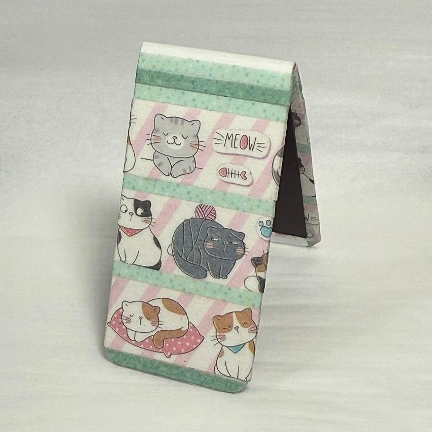 Pink & Green Cat Magnetic Bookmark – Handmade Eco-Friendly Page Marker