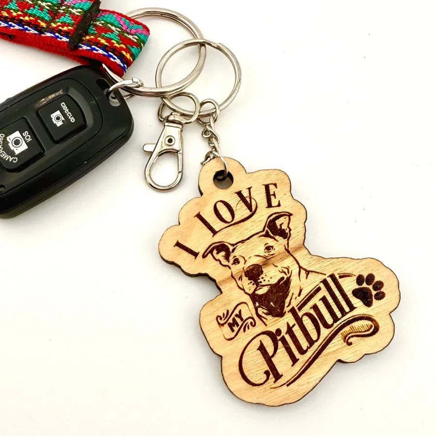 I Love My Pitbull – Laser Engraved Maple Wood Keychain | Dog Lover Gift, Pet Parent Accessory