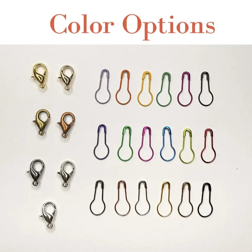 Color options for metal clasps on a white background