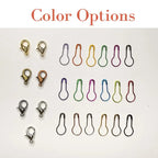 Color options for metal clasps on a white background