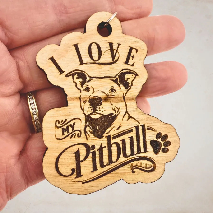 I Love My Pitbull – Laser Engraved Maple Wood Keychain | Dog Lover Gift, Pet Parent Accessory