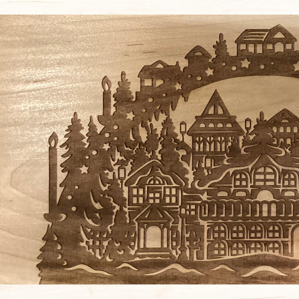 Engraved Christmas Scene Wood Sign | Rustic Holiday Wall Décor