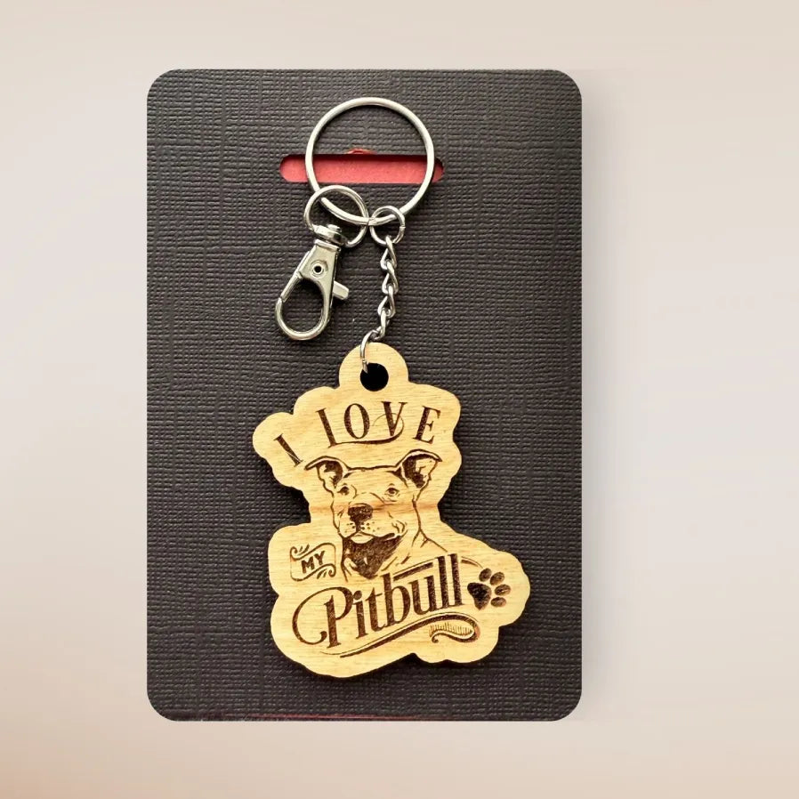I Love My Pitbull – Laser Engraved Maple Wood Keychain | Dog Lover Gift, Pet Parent Accessory