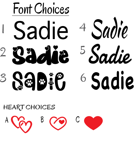 Font and heart choice options for a personalized name design.